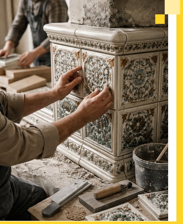 Изразцовые камины под ключ в Прохладном: проект и монтаж