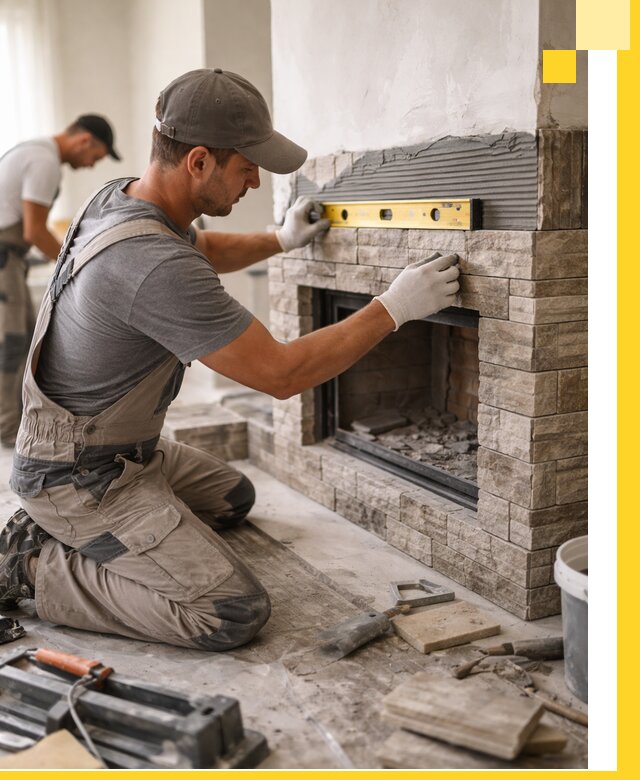 Облицовка каминов в Прохладном, монтаж и отделка натуральным камнем