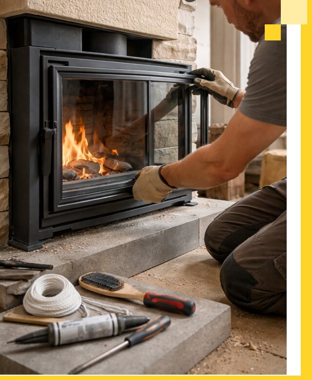 Производство, монтаж и доставка каминов со стеклом в Прохладном