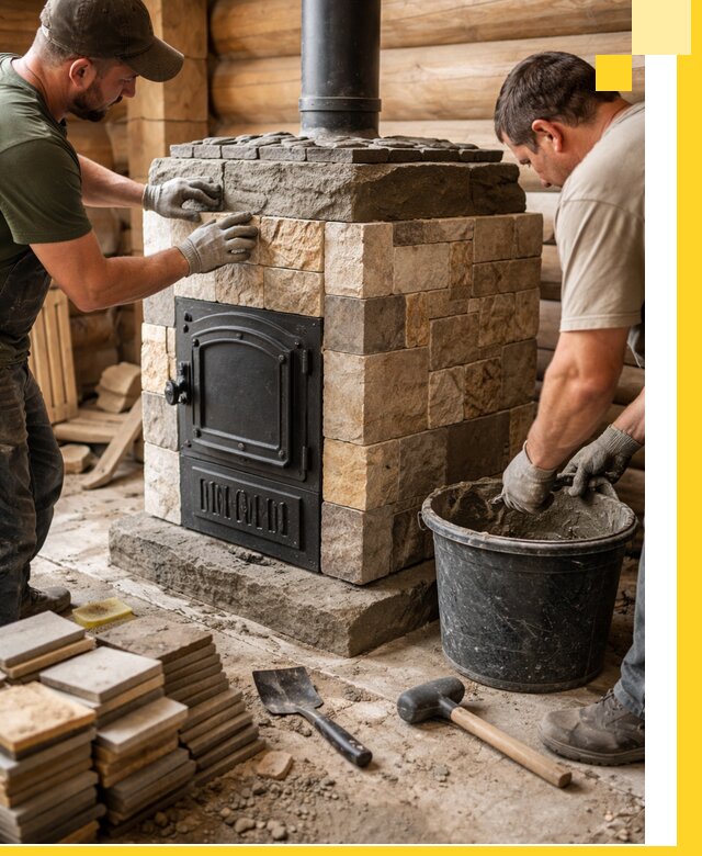 Облицовка банной печи под ключ в Прохладном: камень и плитка