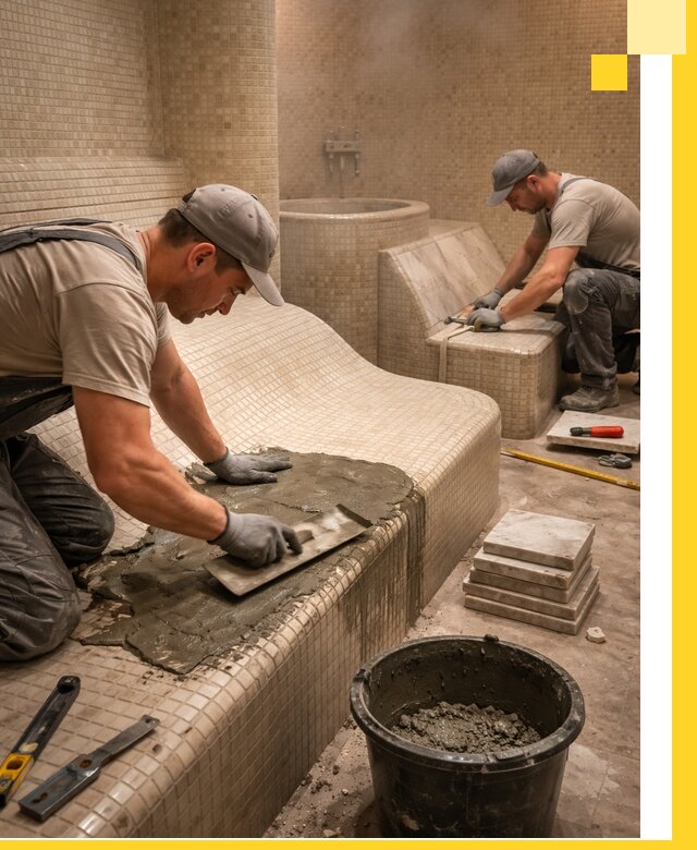 Лежаки для хамама под ключ в Прохладном, проект и монтаж