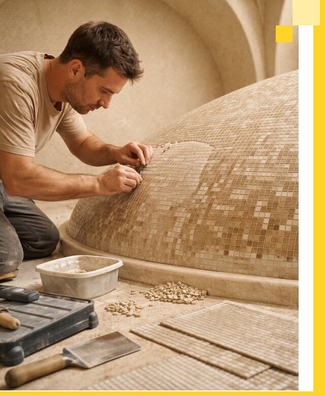 Профессиональная укладка мозаики для хамама под ключ в Прохладном